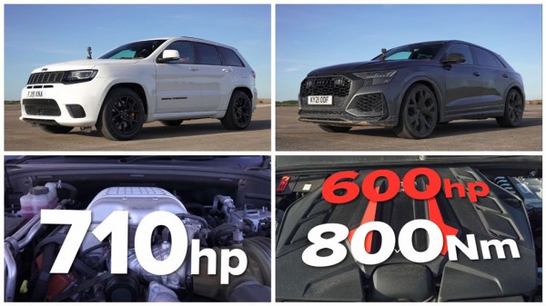 Кроссоверы Audi RS Q8 и Jeep Grand Cherokee Trackhawk сразились на прямой