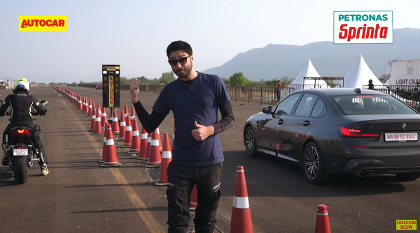 BMW M340i встретилась со спортбайком Triumph Trident в драге