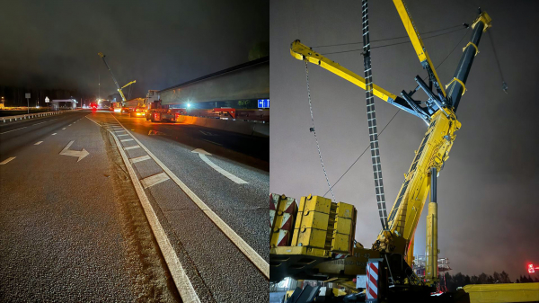 На трассе М-3 &laquo;Украина&raquo; смонтировали балки пролетного строения путепровода в составе будущей транспортной развязки